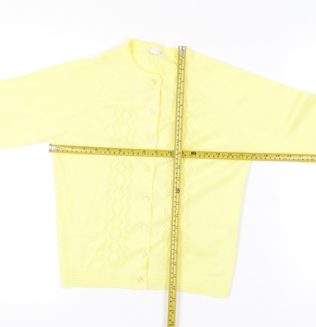 Tricot Women Yellow M Open Knit Button Cardigan Long Sleeve