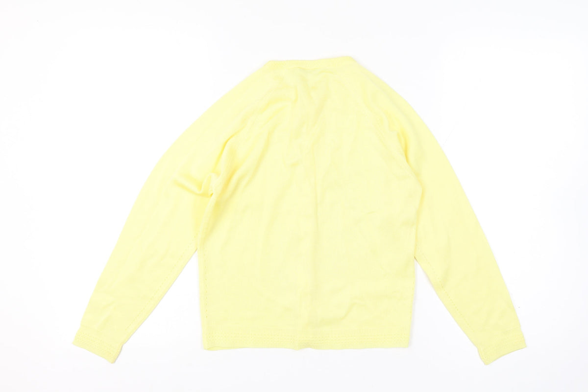 Tricot Women Yellow M Open Knit Button Cardigan Long Sleeve