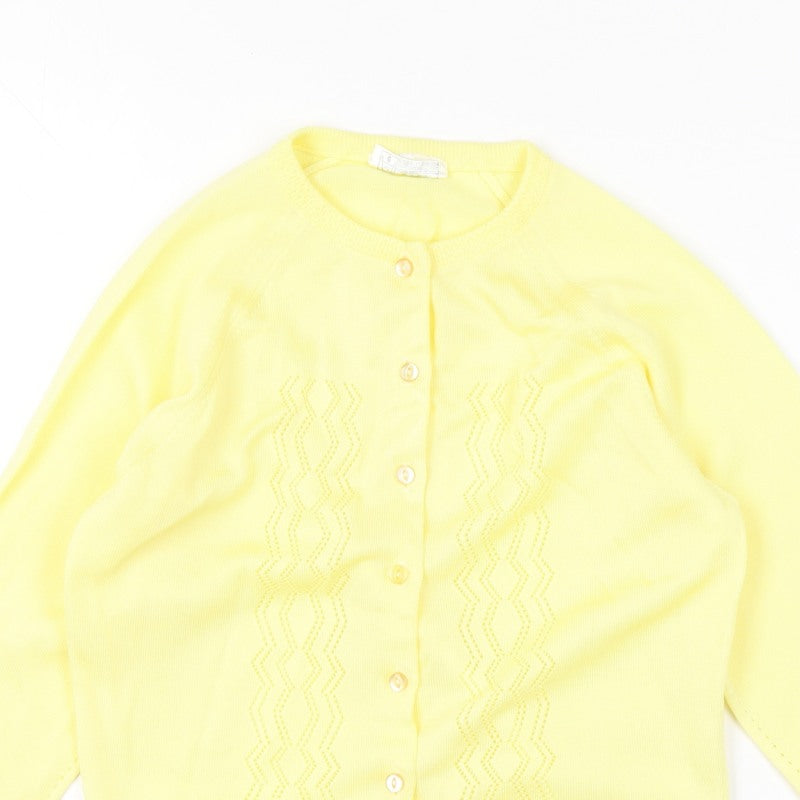Tricot Women Yellow M Open Knit Button Cardigan Long Sleeve