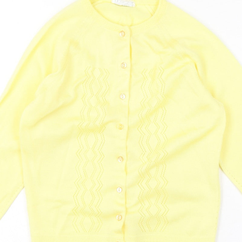 Tricot Women Yellow M Open Knit Button Cardigan Long Sleeve