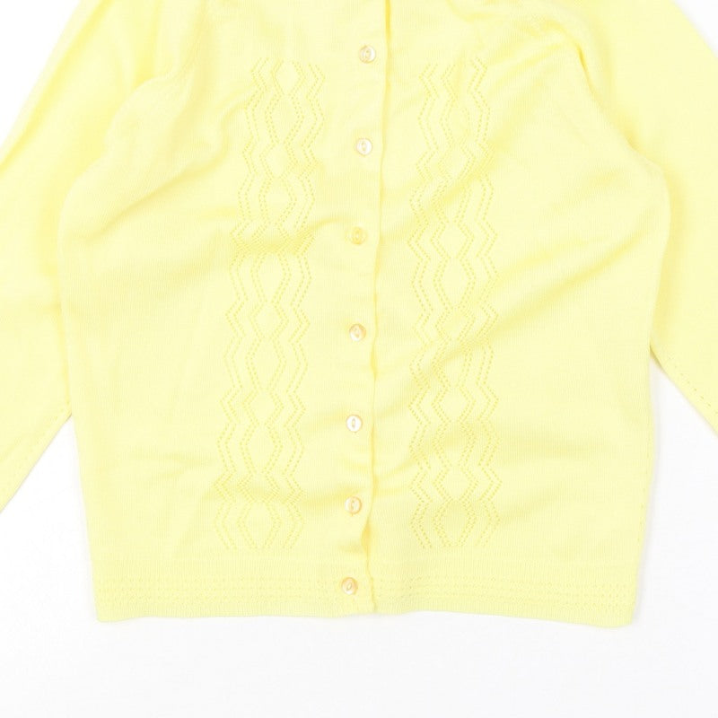 Tricot Women Yellow M Open Knit Button Cardigan Long Sleeve