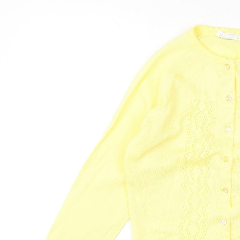 Tricot Women Yellow M Open Knit Button Cardigan Long Sleeve