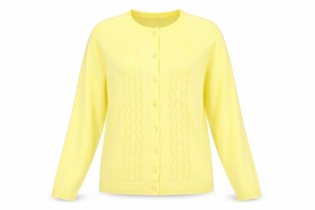 Tricot Women Yellow M Open Knit Button Cardigan Long Sleeve