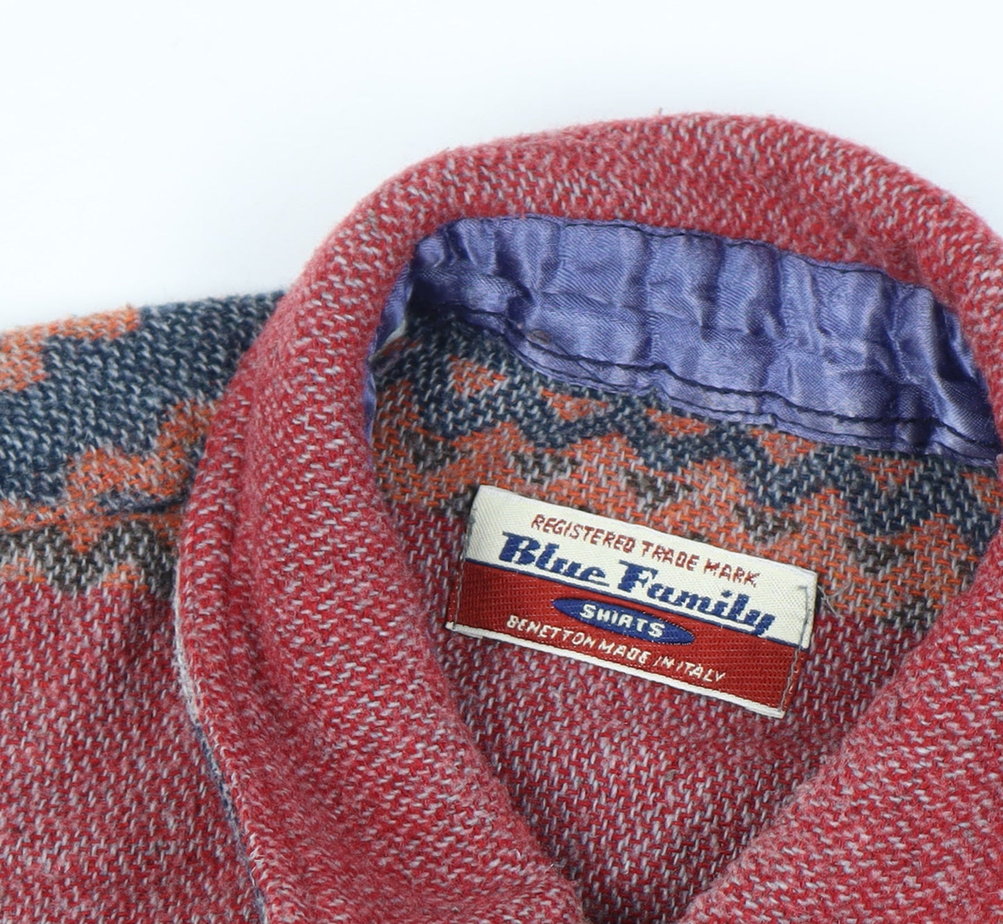 Benetton Blue Family Men’s M Multicolour Wool Blend Argyle Overshirt