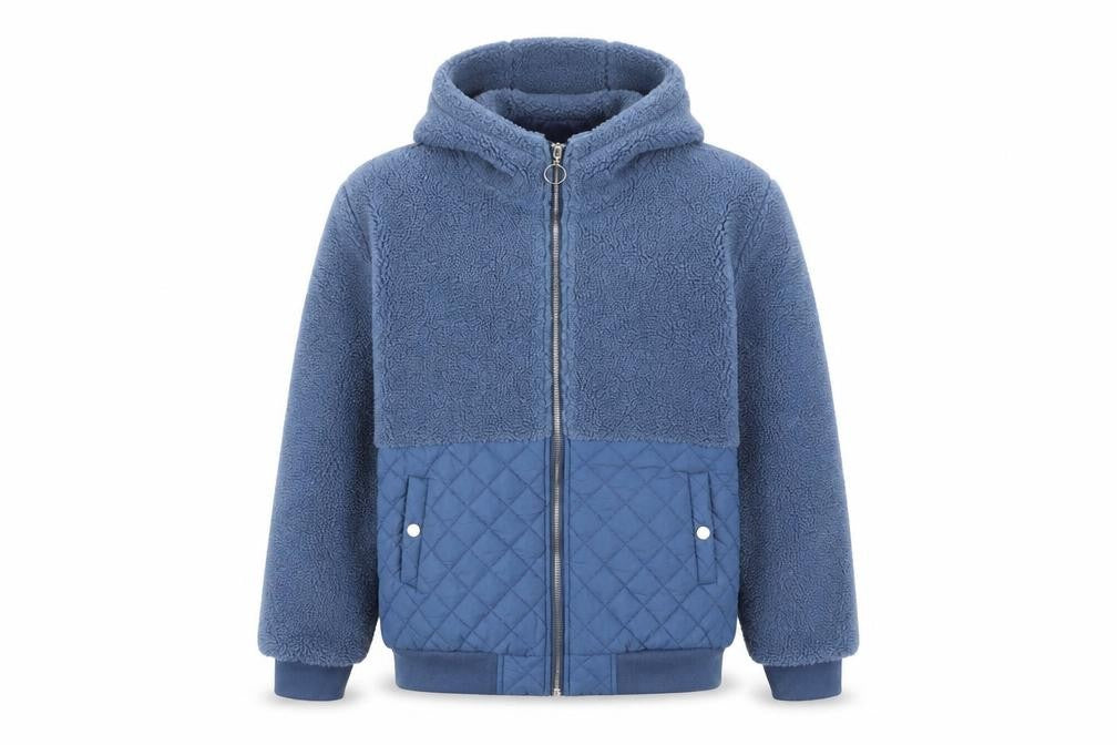 Moolbyoungzari Mens Blue Hooded Teddy Quilted Puffer Jacket Size L