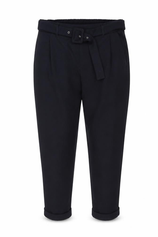Marks & Spencer Women Navy UK 16 Short Belted Tapered Pleated Trousers