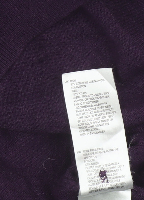 White Stuff Women’s Purple Merino Cotton V-Neck Button Cardigan UK 12