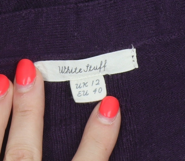 White Stuff Women’s Purple Merino Cotton V-Neck Button Cardigan UK 12