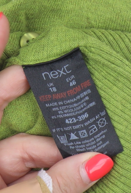 Next Women Green Wool Blend V-Neck Button Cardigan UK 18