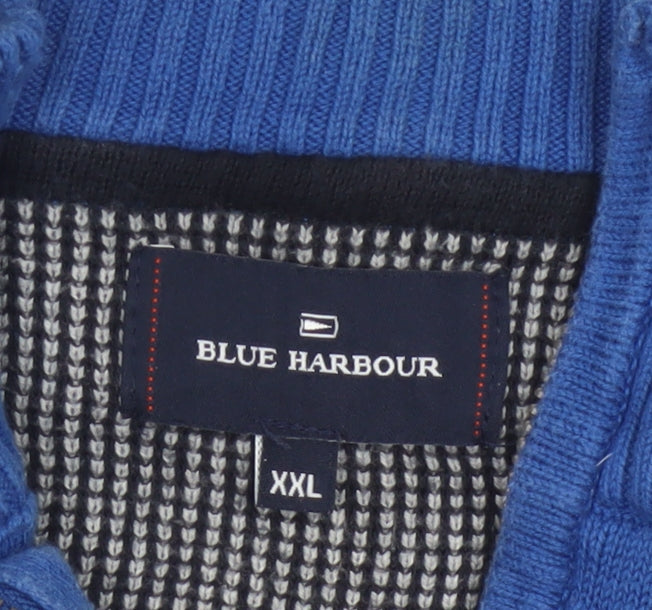 Blue Harbour Men’s Blue 2XL 1/4 Zip Cotton Knit Jumper