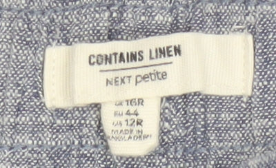 Next Women Blue Linen Petite UK 16 Pleated Tapered Trousers