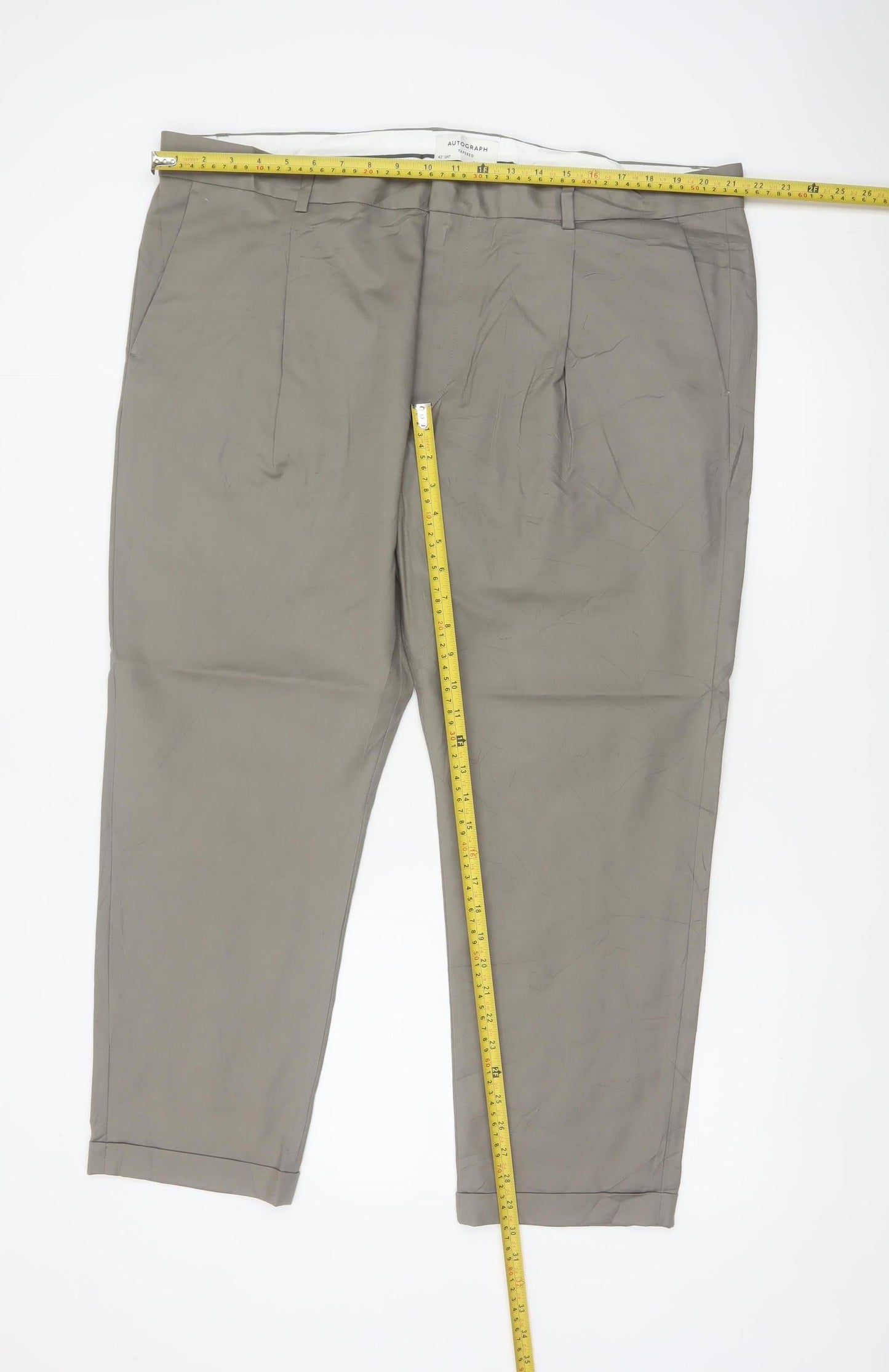 Marks and Spencer Autograph Men's Grey 42 Short Tapered Trousers