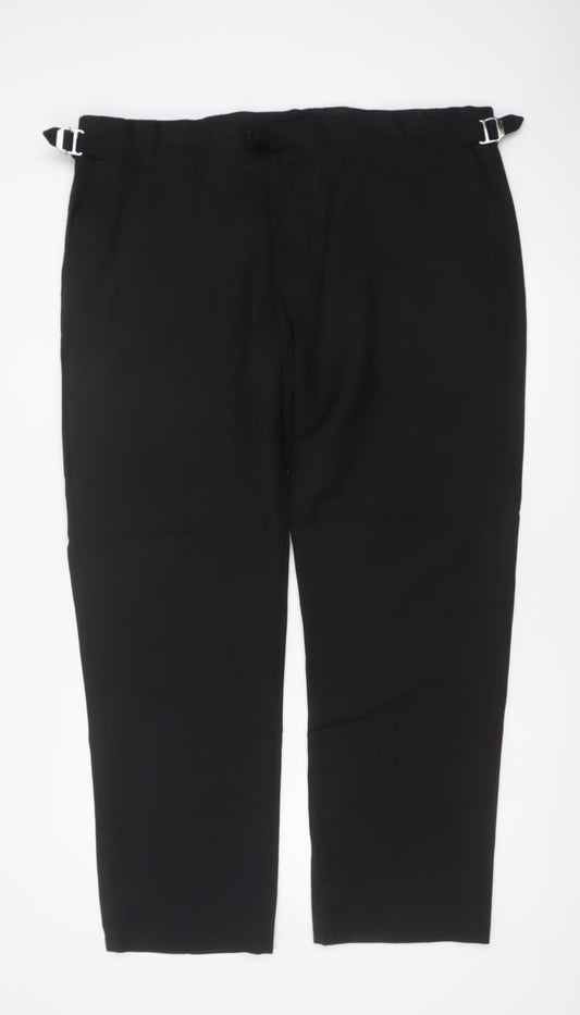 Marks and Spencer Men Black 42 Regular Wool Dress Trousers Side Adjusters