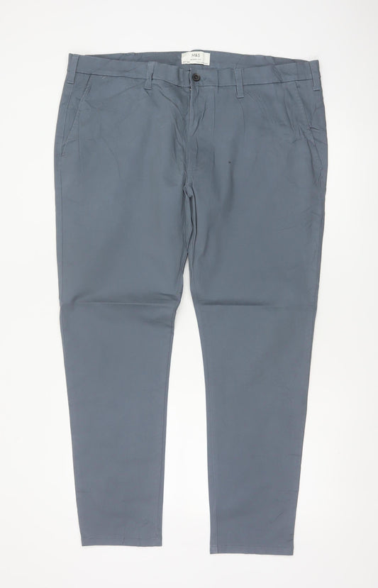 Marks and Spencer Men Grey 40 29 Skinny Fit Cotton Stretch Chino Trousers