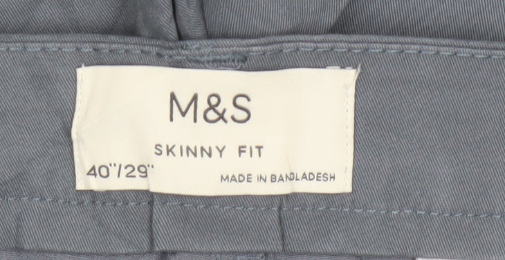 Marks and Spencer Men Grey 40 29 Skinny Fit Cotton Stretch Chino Trousers