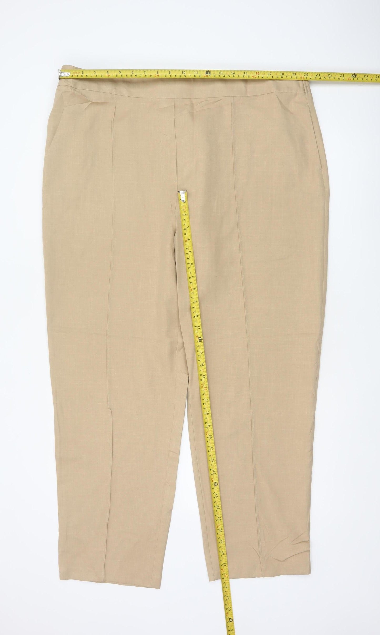 Marks and Spencer Women's Beige UK 22 Regular Tapered Tailored Trousers