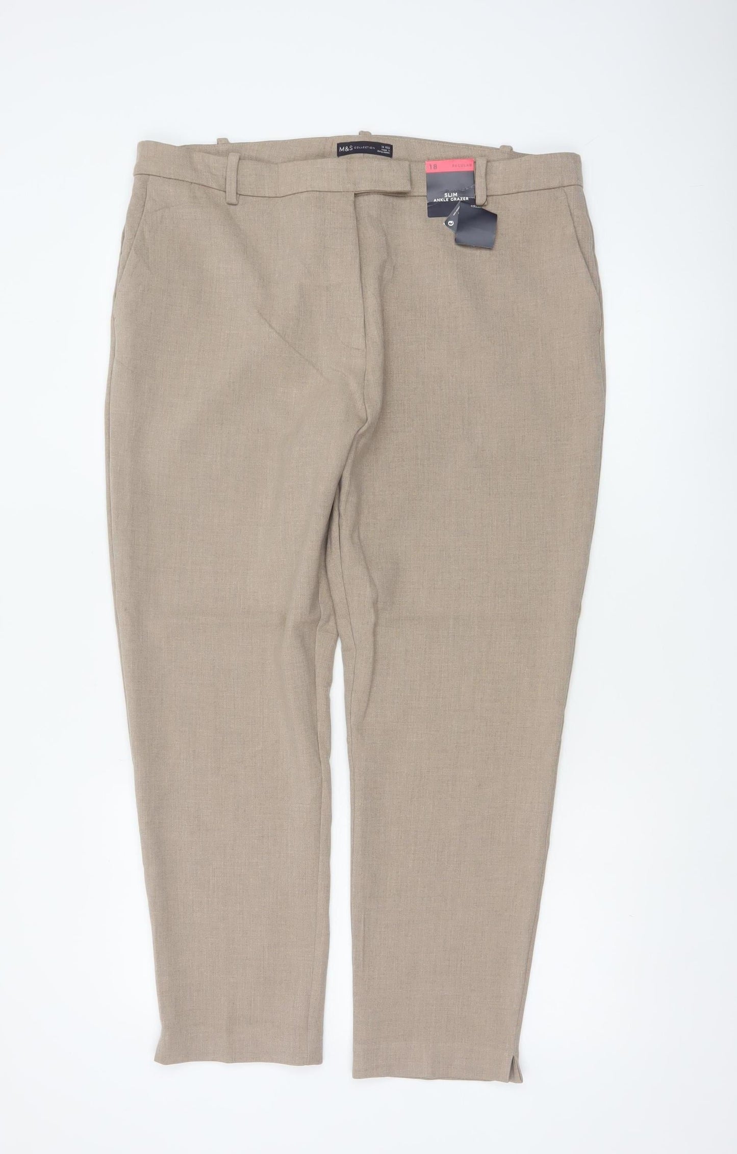 Marks & Spencer Women Beige UK 18 Slim Ankle Grazer Tailored Trousers
