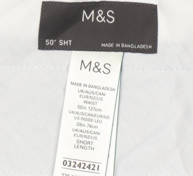 M&S Men’s Blue Linen Blend Dress Trousers 50in Waist 29in Short
