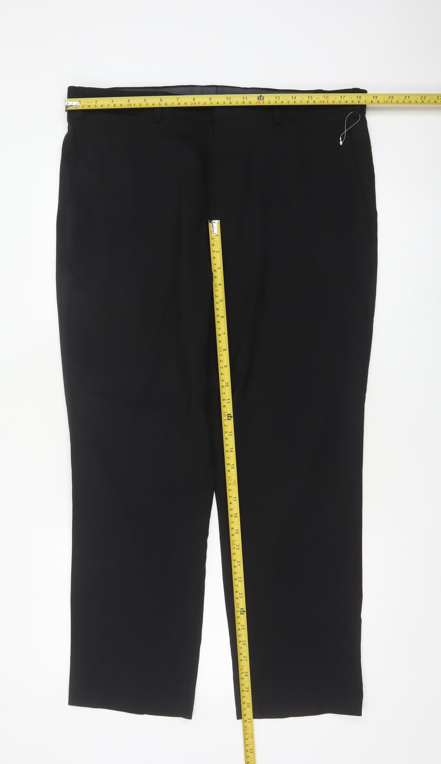 Marks and Spencer Men's Black 38S Regular Fit Wool Blend Dress Trousers
