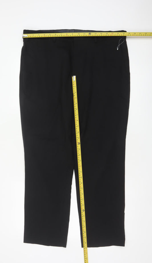 Marks and Spencer Men's Black 38S Regular Fit Wool Blend Dress Trousers