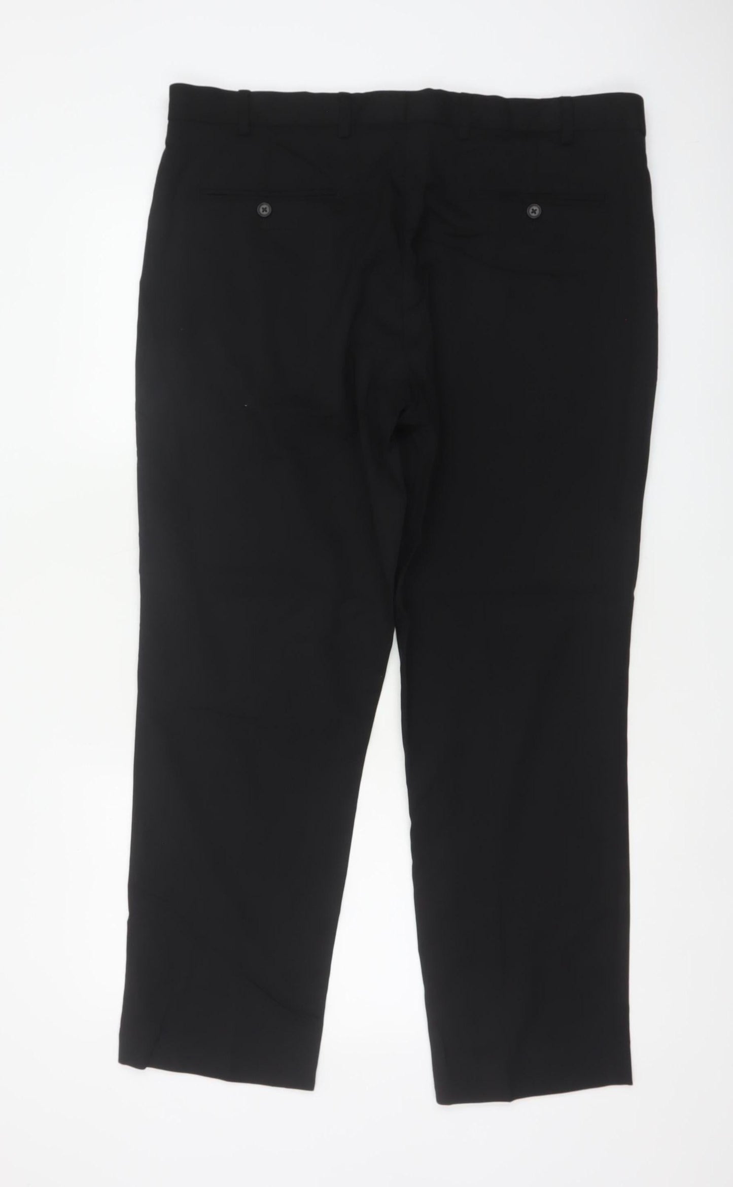 Marks and Spencer Men's Black 38S Regular Fit Wool Blend Dress Trousers