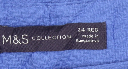 M&S Women Blue Size 24 High Rise Straight Ankle Trousers