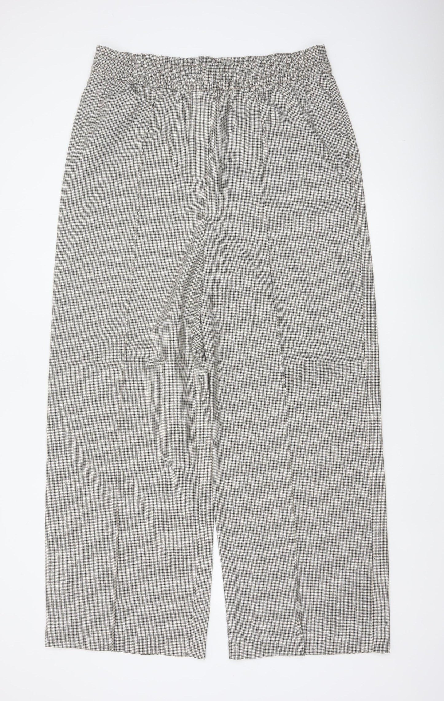 M&S Women Beige Check Wide Leg Elastic Waist Trousers UK 18 Long