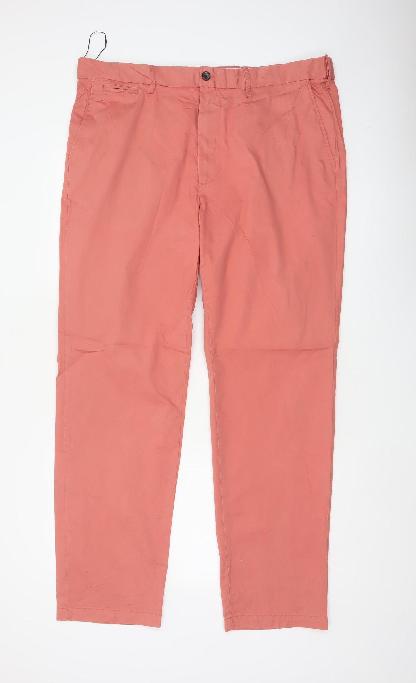 M&S Mens Pink 40in Regular Fit Straight Chino Trousers Cotton Blend