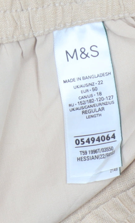 Marks and Spencer Women’s Beige Size 22 Linen Blend Tapered Trousers