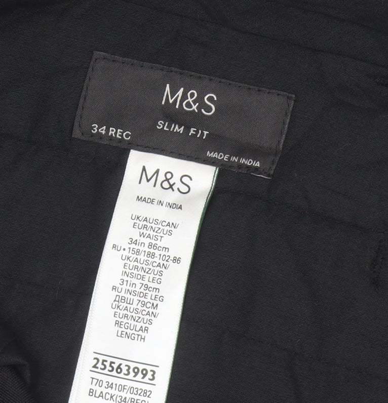 Marks and Spencer Men's Black 34R Slim Fit Dress Trousers 34in