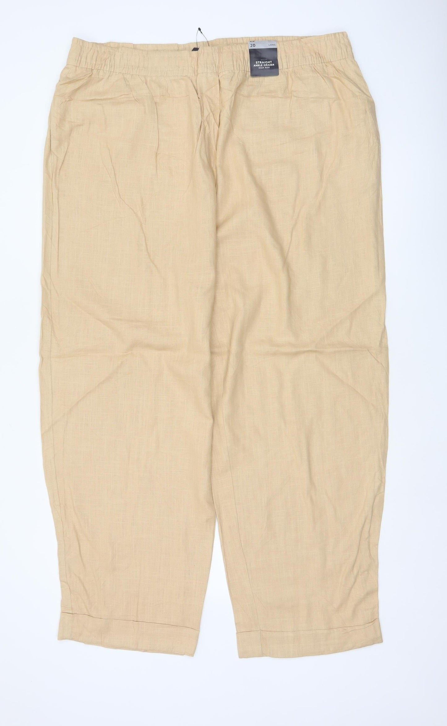 Marks & Spencer Women Beige Size 20 Straight Ankle Grazer Linen Trousers