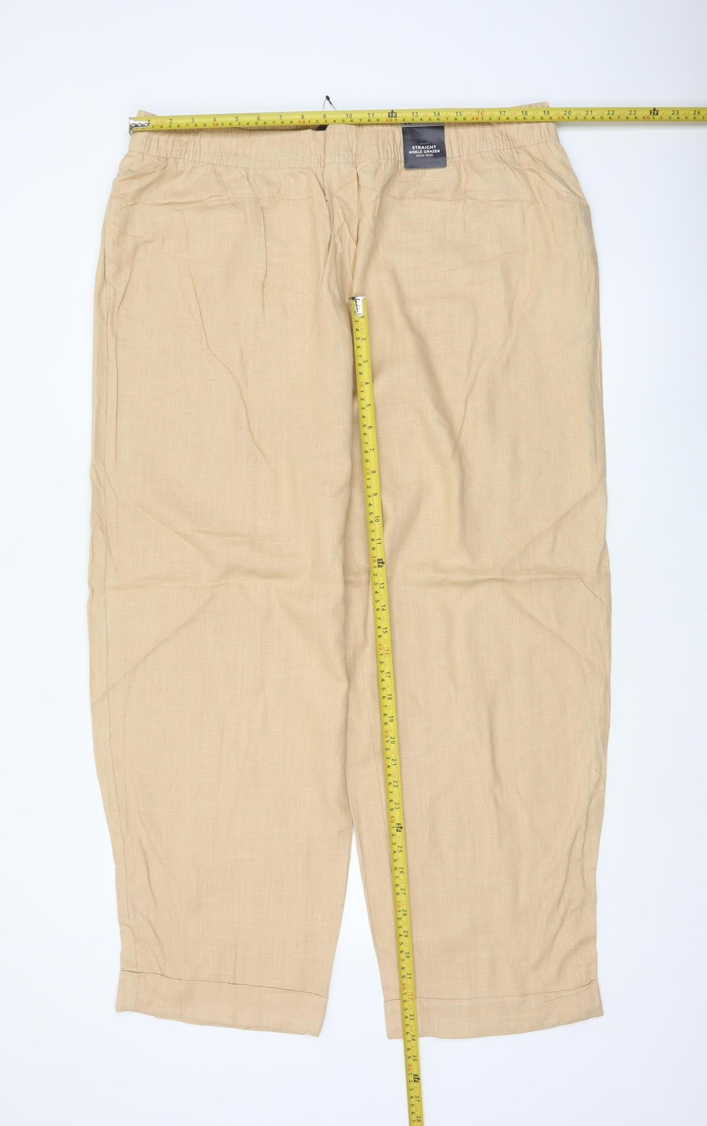 Marks & Spencer Women Beige Size 20 Straight Ankle Grazer Linen Trousers