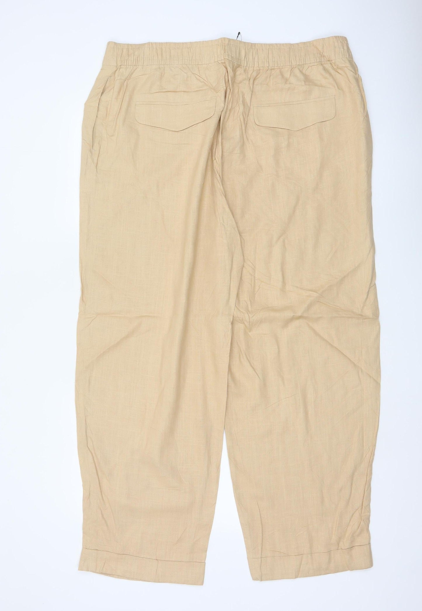 Marks & Spencer Women Beige Size 20 Straight Ankle Grazer Linen Trousers
