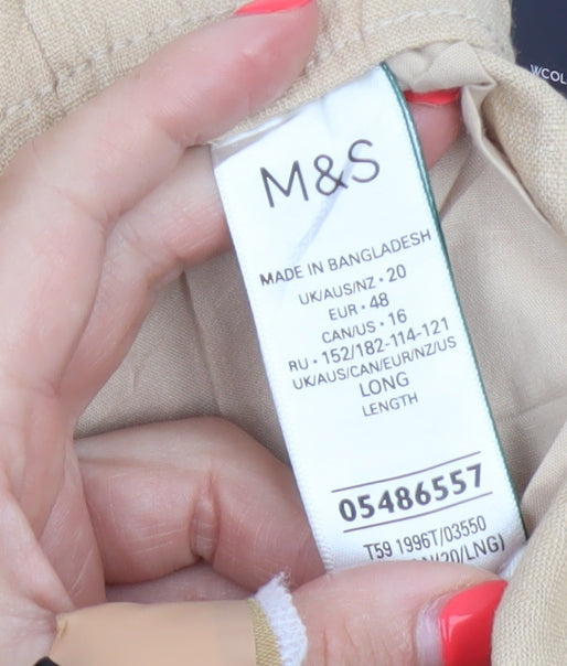 Marks & Spencer Women Beige Size 20 Straight Ankle Grazer Linen Trousers