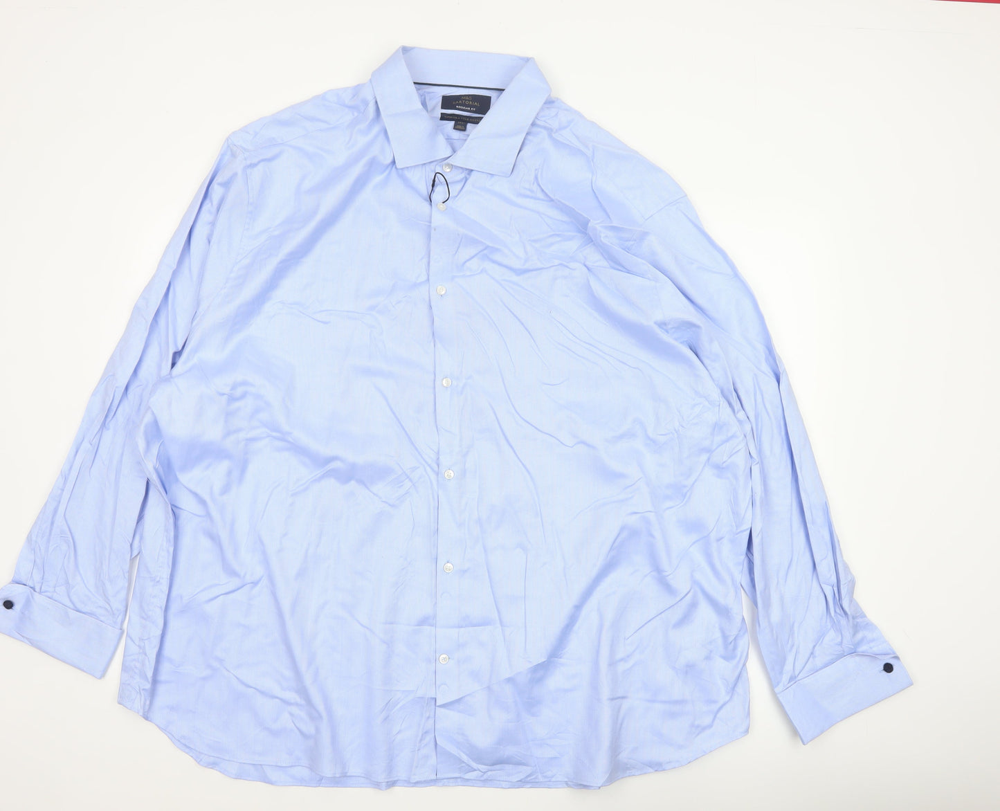 Marks and Spencer Men's Blue 20 Regular Fit Cotton Herringbone Shirt