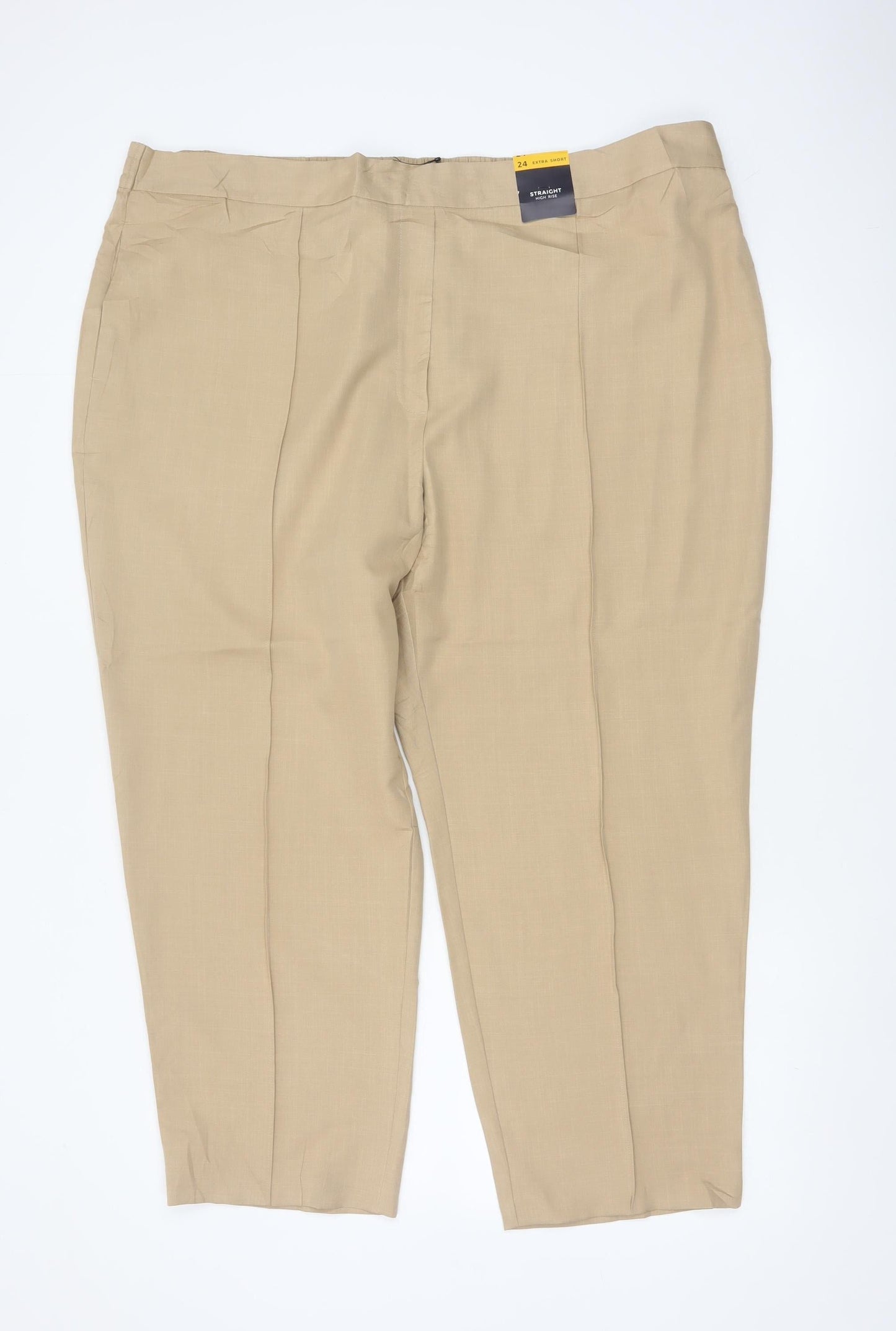 Marks & Spencer Women Beige UK 24 Extra Short Straight High Rise Trousers