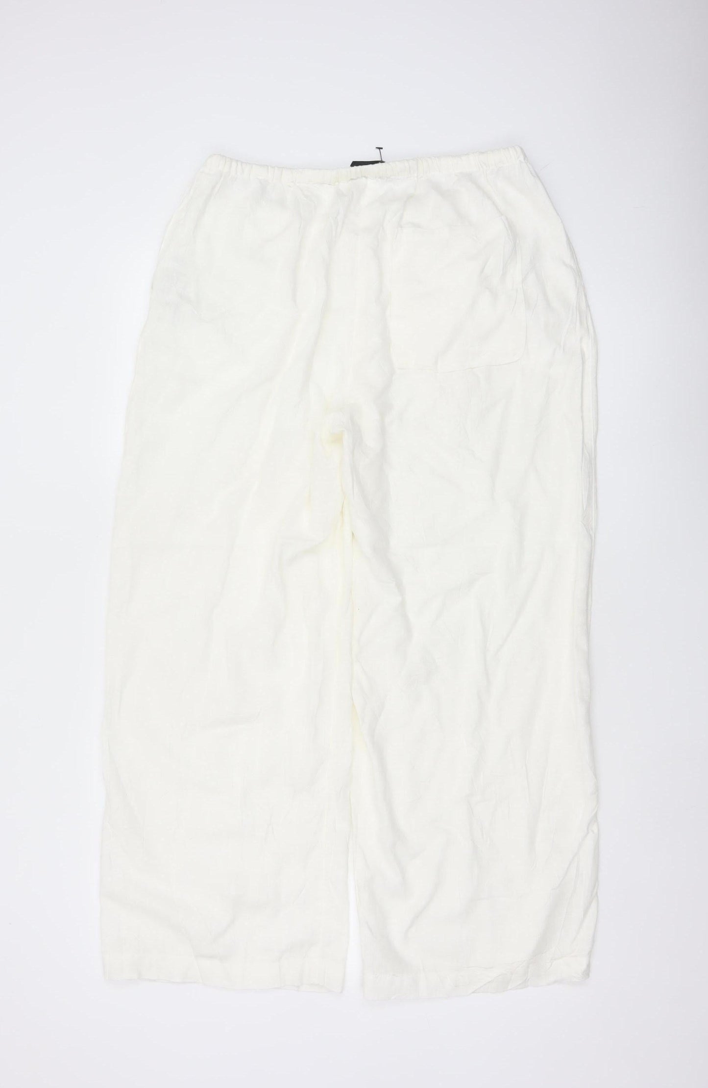 ASOS DESIGN Women Ivory UK 10 Wide-Leg Linen Blend Drawstring Trousers