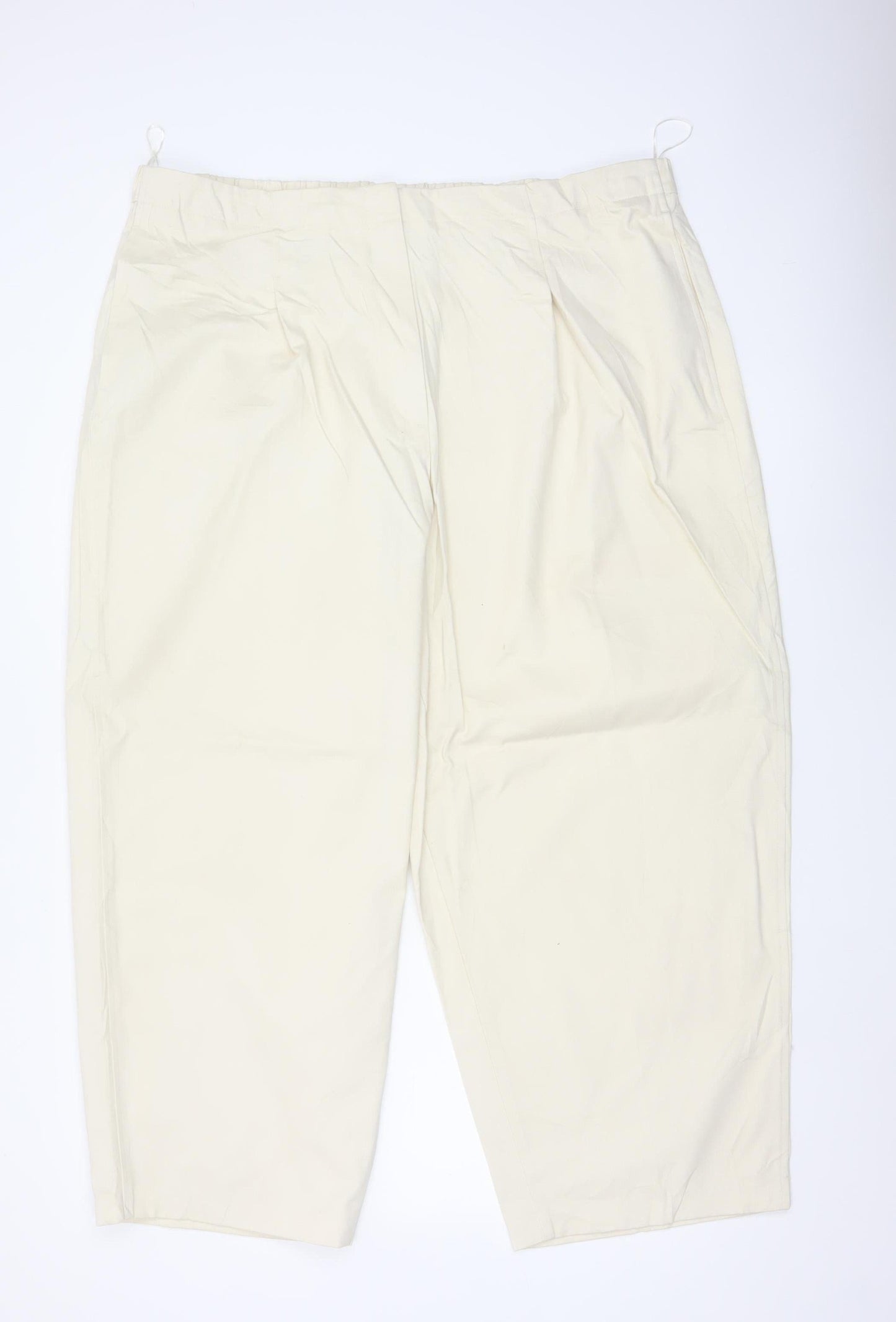 Marks and Spencer Women Ivory Size 22 Regular Cotton Tapered Trousers