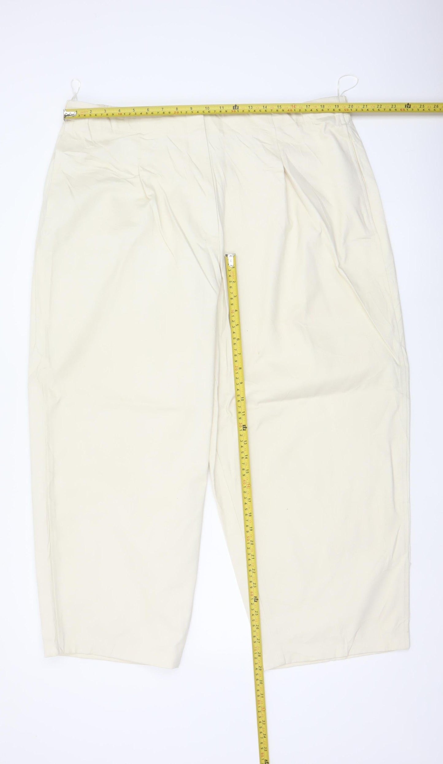 Marks and Spencer Women Ivory Size 22 Regular Cotton Tapered Trousers