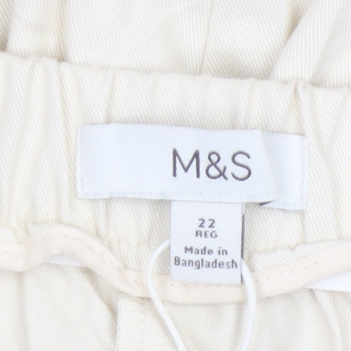 Marks and Spencer Women Ivory Size 22 Regular Cotton Tapered Trousers