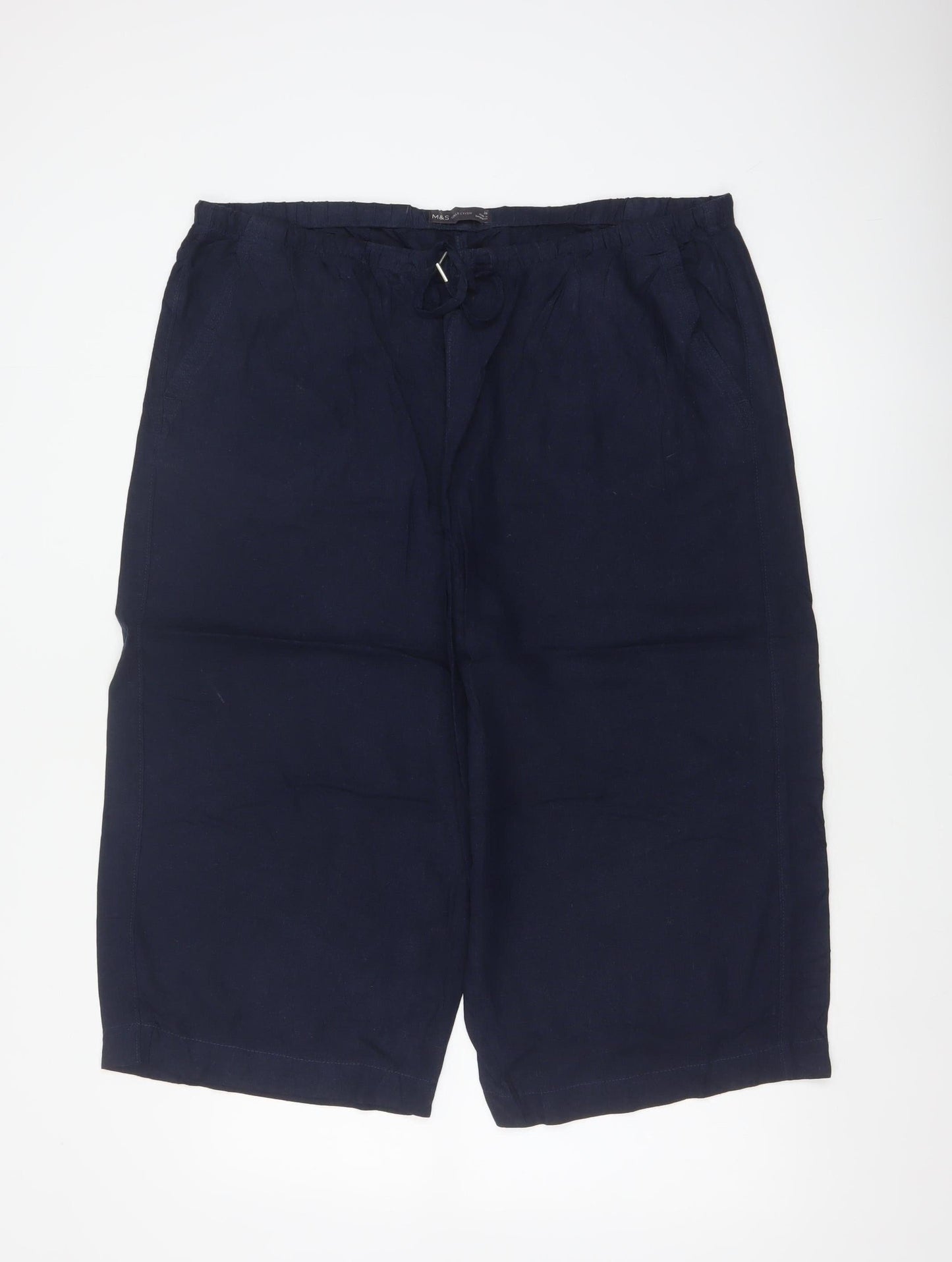 Marks and Spencer Womens Blue UK 20 Cropped Ramie Blend Trousers