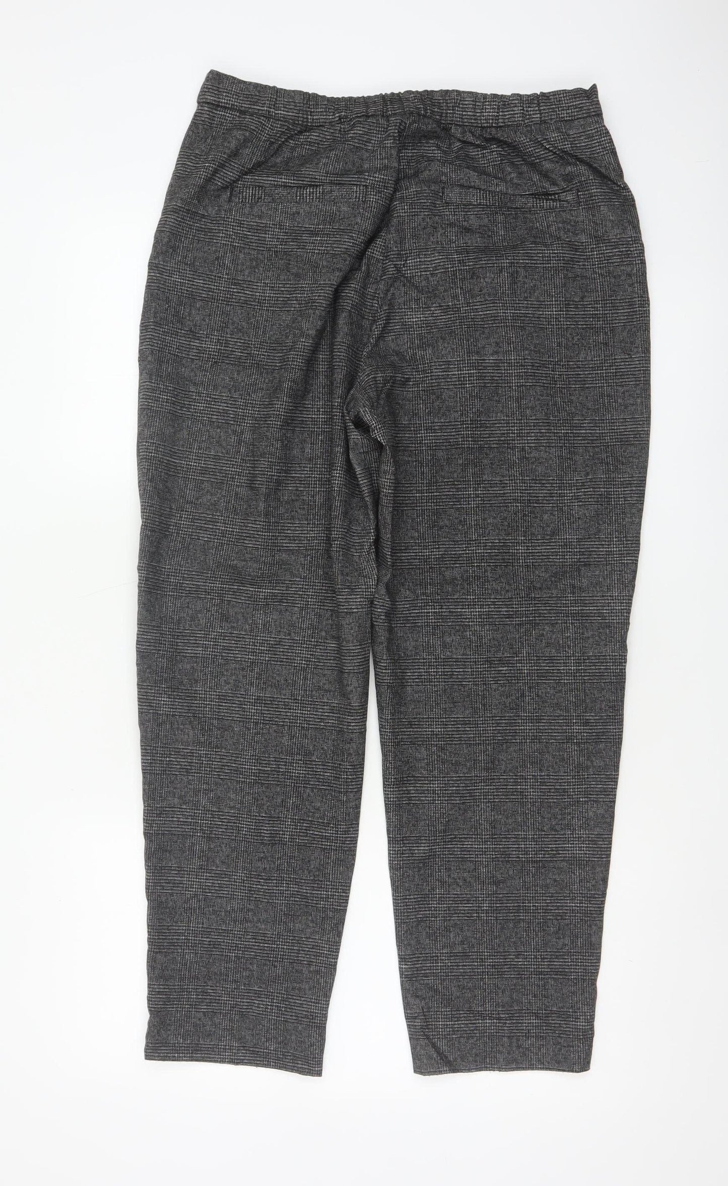 Monki Women Grey Check Tapered Trousers UK 12 Elastic Waist
