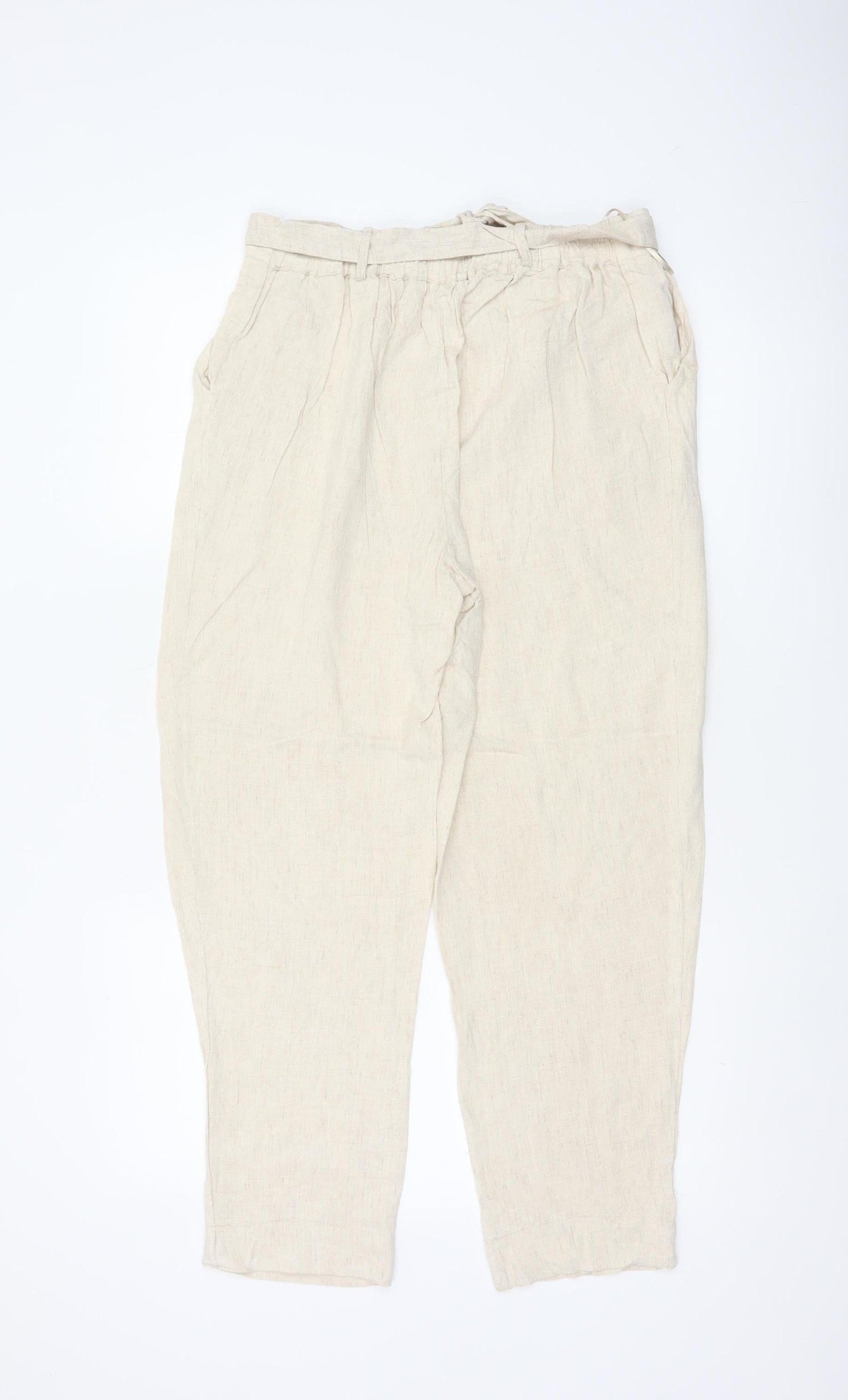 M&S Womens Ivory UK 14 Paperbag Tie Waist Tapered Viscose Trousers