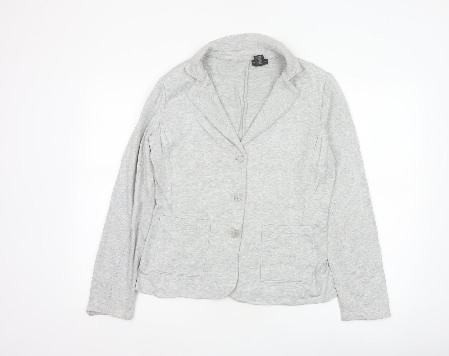Tahari Women Grey L Knit 3 Button Notch Lapel Blazer Jacket