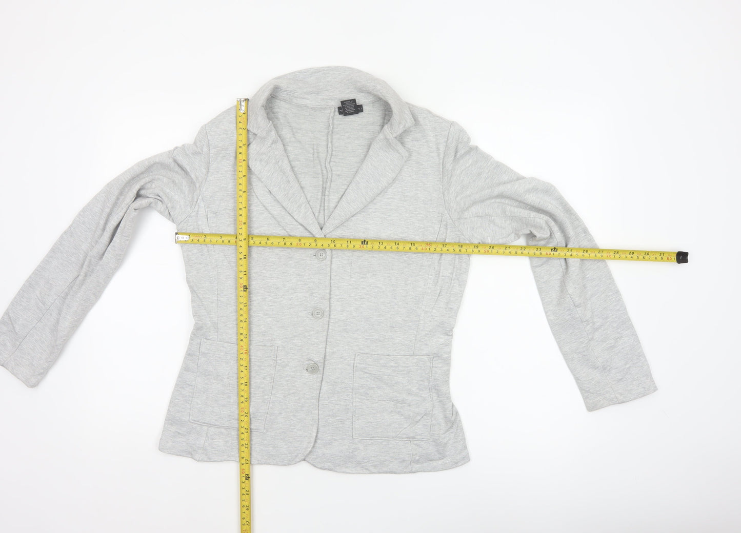 Tahari Women Grey L Knit 3 Button Notch Lapel Blazer Jacket