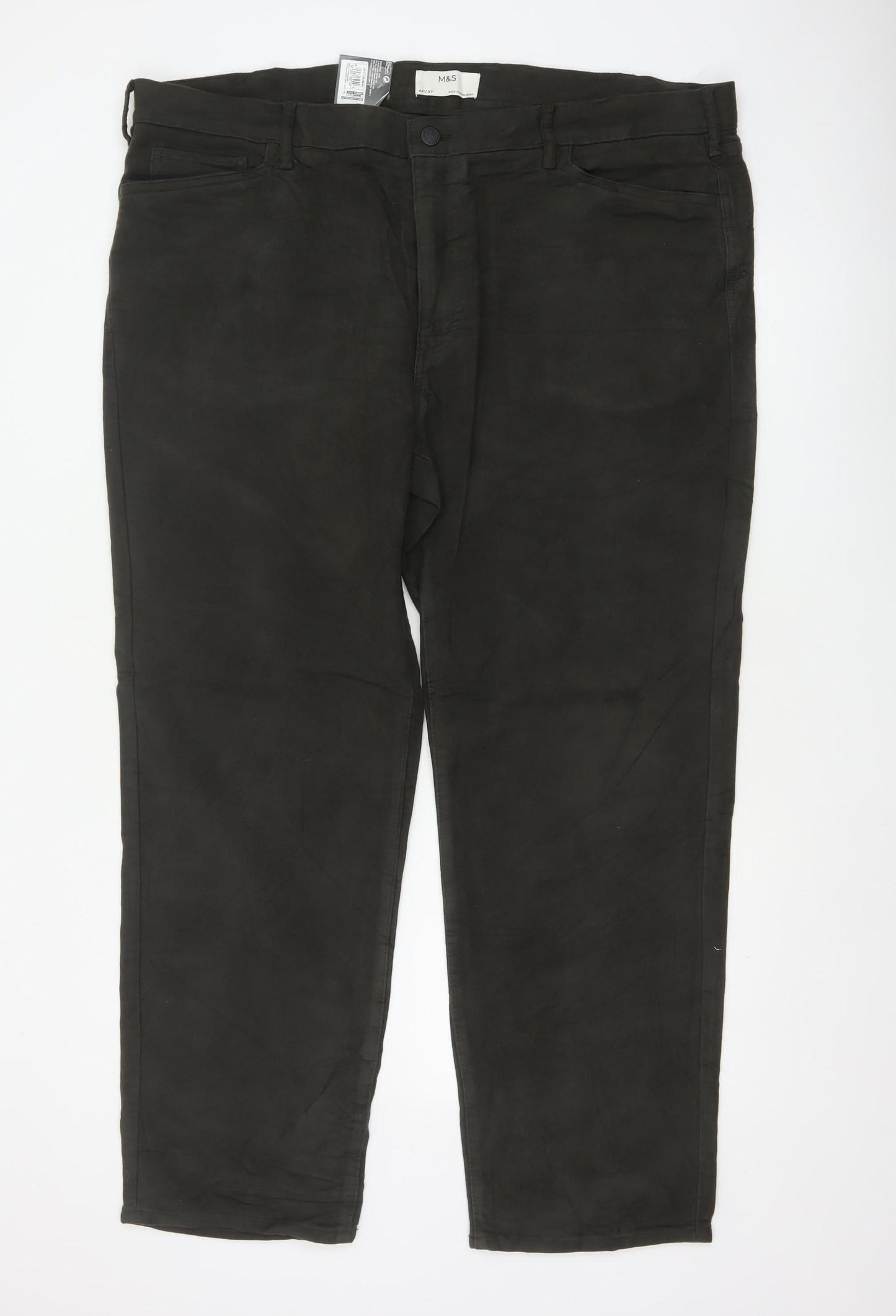 Marks and Spencer Men's Black 44/31 Regular Fit Cotton Trousers