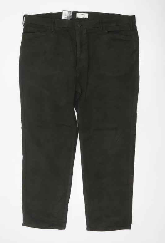 Marks and Spencer Men's Black 44/31 Regular Fit Cotton Trousers