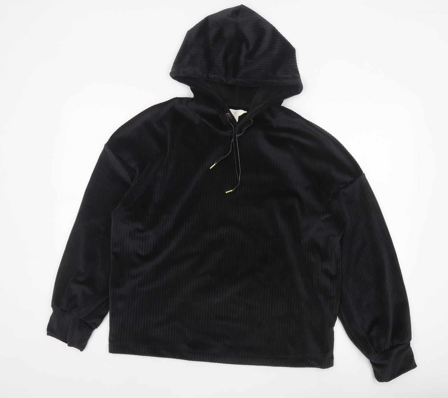Marks and Spencer Women Black L Hooded Ribbed Velour Pyjama Lounge Top