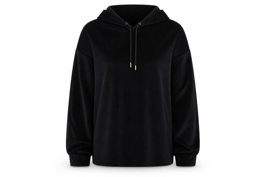 Marks & Spencer Women Black L Hooded Ribbed Velour Pyjama Lounge Top
