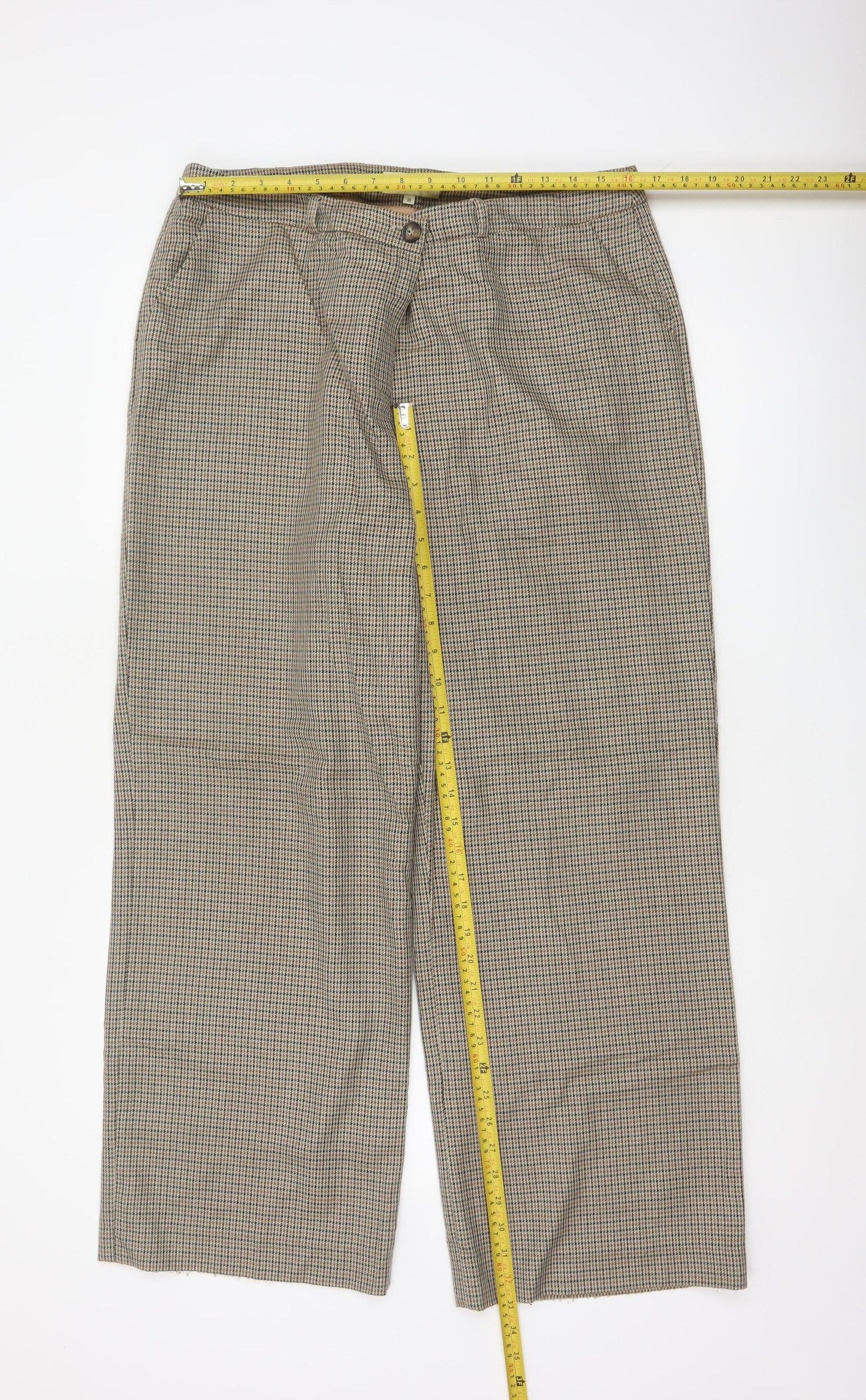 Viyella Women’s Beige Herringbone Tweed Trousers UK 16 Wool Blend